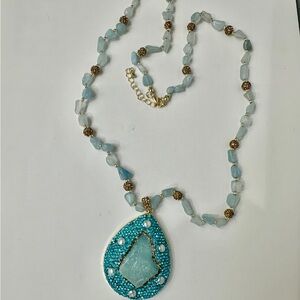 Aquamarine and Gold Beaded Necklace new